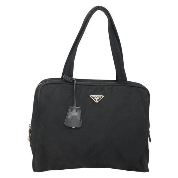 PRADA Hand Bag Nylon Black Gold Auth 141813 - Picture 1 of 16